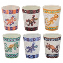 ORIGEN Home Decor Petit Vase et Bougeoirs Multicolores en Verre Lézard 6U - 6x5x5cm