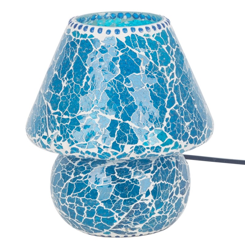 Lampe de table en mosaïque de plâtre de verre bleu indien 23x19x19 cm