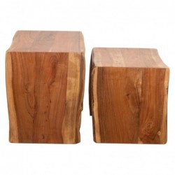 Tabourets Bohème en Bois d'Acacia - Paquet de 2 Unités