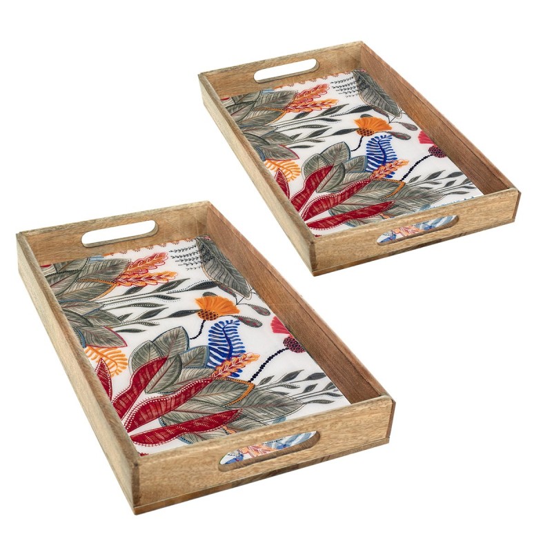 Set de 2 plateaux décoratifs feuilles tropicales