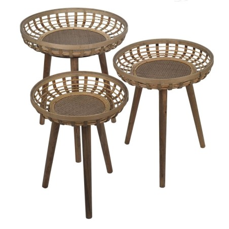 Tables 3 Unités brunes | Table de table auxiliaire table auxiliaire salon 65x54x54cm