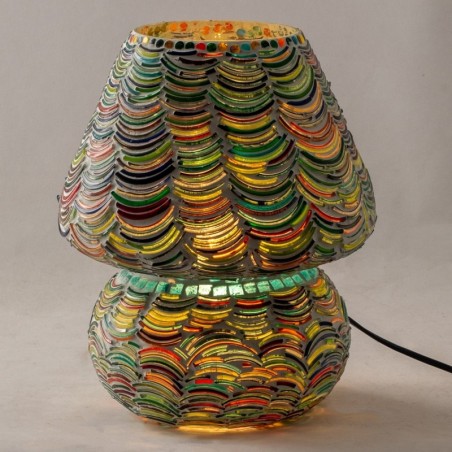 Lampe de table style champignon avec motif mosaïque dans les tons verts