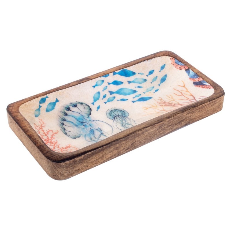 Petit plateau décoratif à méduses en bois bleu marine nautique