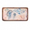 Petit plateau décoratif à méduses en bois bleu marine nautique