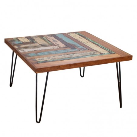 Table basse moderne pour salon en bois massif marron 80x80 cm