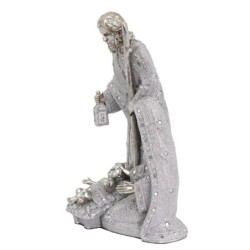 Figure Naissance Jésus Silver of Resine | Chiffres de résine de naissance pour la décoration de résine de jardin 37x20x23cm