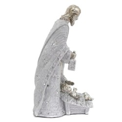 Figure Naissance Jésus Silver of Resine | Chiffres de résine de naissance pour la décoration de résine de jardin 37x20x23cm