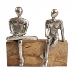 Figurines de table bohème grises sans banc en aluminium et bois de manguier