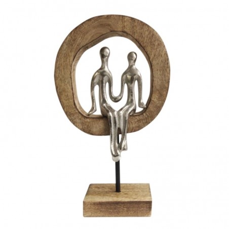 Figurine de couple décorative bohème 27 cm aluminium bois