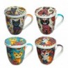 4 mugs chat différents avec coffret cadeau