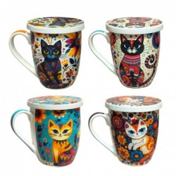 4 mugs chat différents avec coffret cadeau