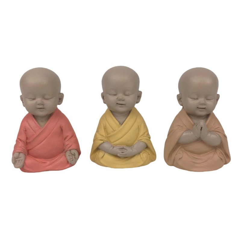 Moine 3 différentes figurines de Bouddha oriental en résine multicolore 5,5 cm