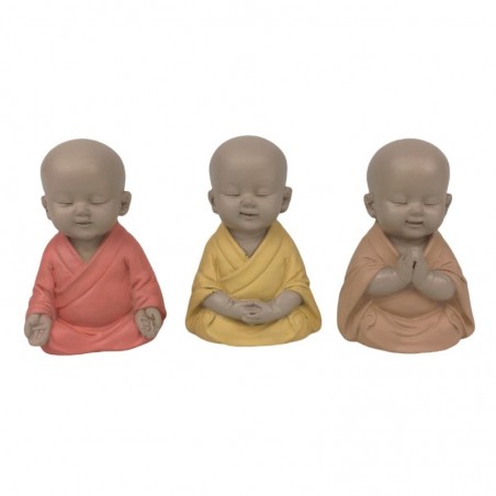 Moine 3 différentes figurines de Bouddha oriental en résine multicolore 5,5 cm