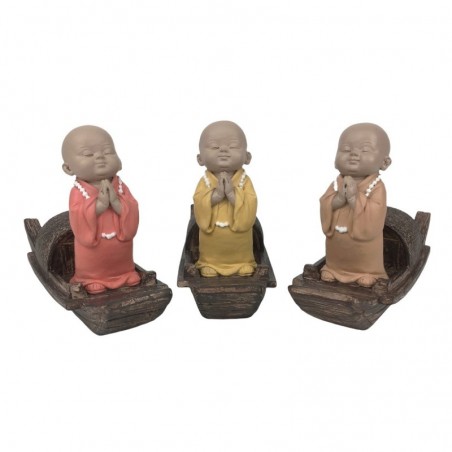 Figurine Bouddha Moine 3 Postures Différentes Résine Multicolore 10cm