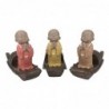 Figurine Bouddha Moine 3 Postures Différentes Résine Multicolore 10cm