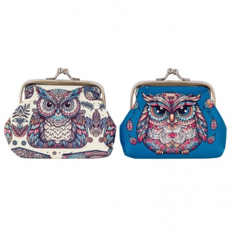 2 porte-monnaie hibou différents - Porte-monnaie ethnique bleu avec motif hibou et fermeture à glissière