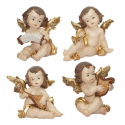 Ange 4 figurines de Noël différentes en résine 8x6x10 cm doré décoration de la maison