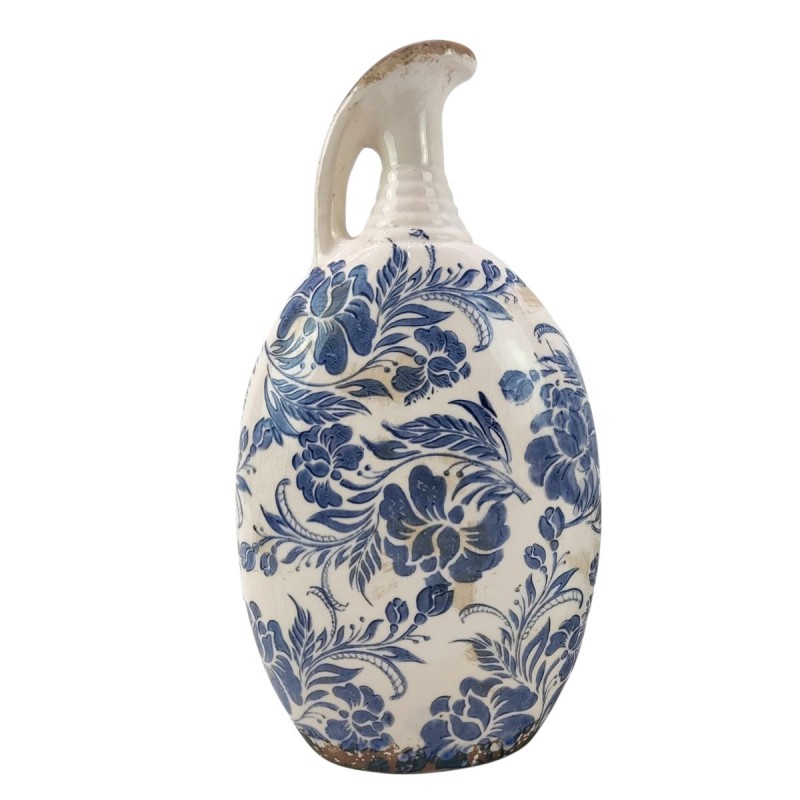 Grand vase à fleurs décoratif en céramique bleue pour la maison et le bureau