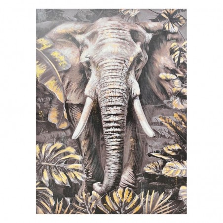 Tableau ethnique éléphant pour décoration murale dans les tons gris et blanc