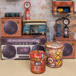 Boîtes Player Haut-parleur 3 Unités Marron MDF MDF Tissu peint en tissu | Décoration de la valise de la boîte 40x40x80cm