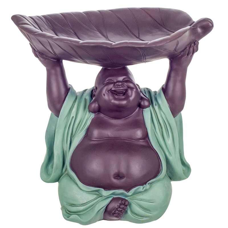 Figure Bouddha avec plat de résine bleue | Figure de Buddha Figurines décoratives Décoration Salon 24x19x19cm