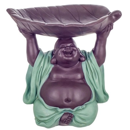 Figure Bouddha avec plat de résine bleue | Figure de Buddha Figurines décoratives Décoration Salon 24x19x19cm