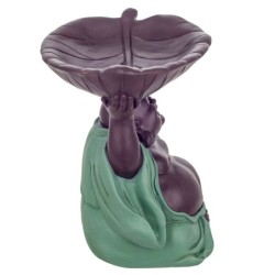 Figure Bouddha avec plat de résine bleue | Figure de Buddha Figurines décoratives Décoration Salon 24x19x19cm