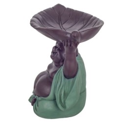 Figure Bouddha avec plat de résine bleue | Figure de Buddha Figurines décoratives Décoration Salon 24x19x19cm