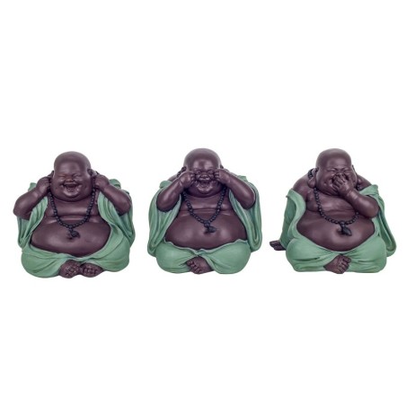 Figure Bouddha ne voit pas / dit 3 unités de résine bleues | Figure de Buddha Figure décorative Salon de décoration 14x14x15cm