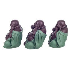 Figure Bouddha ne voit pas / dit 3 unités de résine bleues | Figure de Bouddha figure décorative décoration Salon 19x16x19cm
