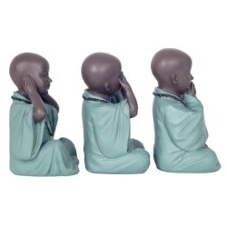 Figure Monk No Ve-Hey-Speak 3 Unités Résine Vert | Figure de Buddha Figurines décoratives Salon de décoration 17x9x12cm