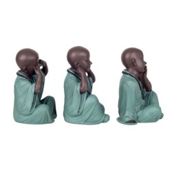 Figure Monk No Ve-Hey-Speak 3 Unités Résine Vert | Figure de Buddha figure décorative décoration Salon 25x16x19cm