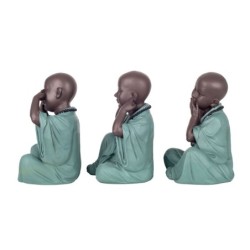 Figure Monk No Ve-Hey-Speak 3 Unités Résine Vert | Figure de Buddha figure décorative décoration Salon 25x16x19cm