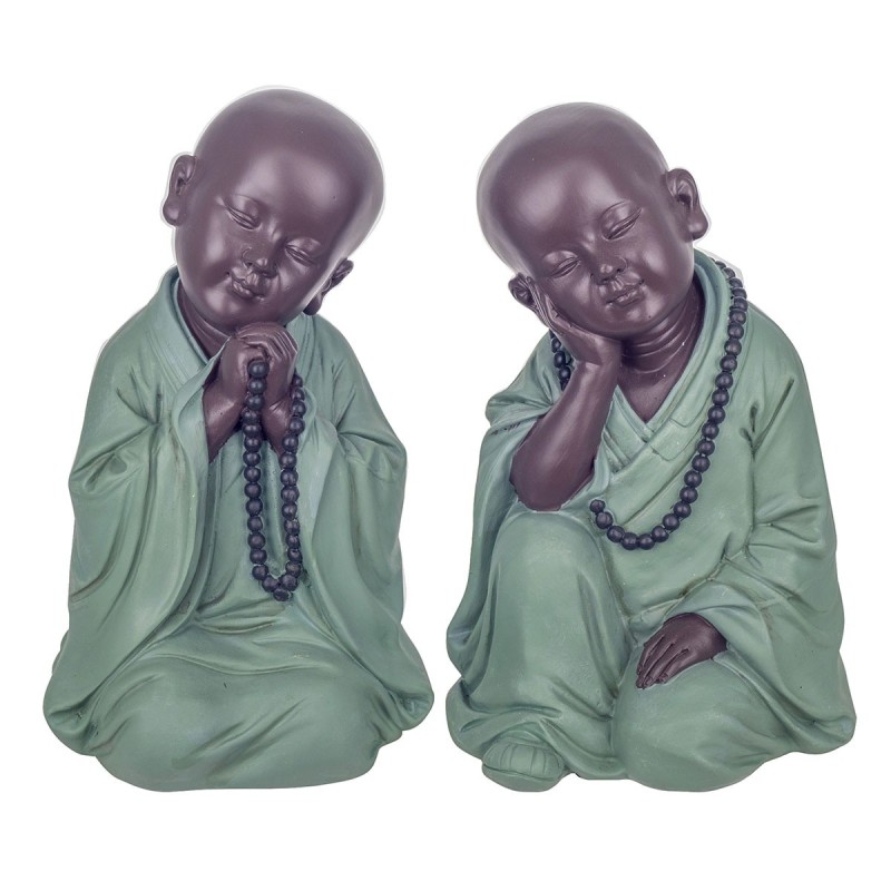 Figure Monje 2 Unités de résine verte | Figurine de Buddha Figure Décoration Salon 21x13x13cm