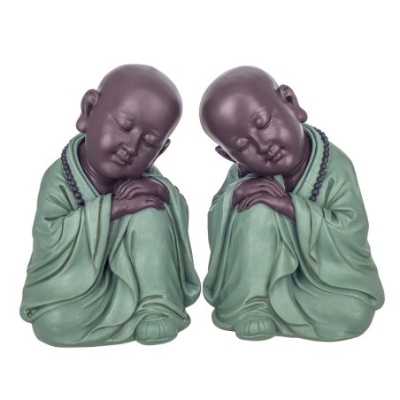 Figure Monje 2 Unités de résine verte | Figurines de Buddha Figure décorative Salon de décoration 29x19x20cm