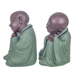 Figure Monje 2 Unités de résine verte | Figurines de Buddha Figure décorative Salon de décoration 29x19x20cm
