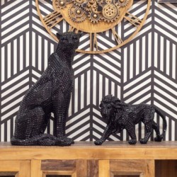 Figure Leon Black Resine | Figure de lion Figures décoratives Décoracion Salon 24x10x45cm