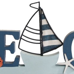 Figure Adorno Blue Blue Bois | Figure Marinera Appliquer des ornements nautiques muraux 14x3x33cm