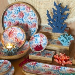 plateau rond de corail bleu en bois | Plats rectangulaires plats rectangulaires 5x35x35cm