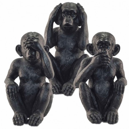 Figurines décoratives | Singe Figurines en Résine 45 x 25 x 27 cm | Pack 3 Unités | La couleur noire