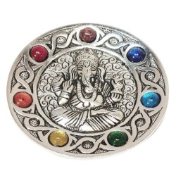 ORIGEN Home Decor Chakra Ganesh Platon complète Natura | Plat argent rond - 1x11x11cm
