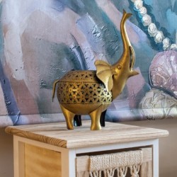 ORIGEN Home Decor Bougeoir Éléphant Doré - 28x20x13cm | Vases Et Bougeoirs Ethniques