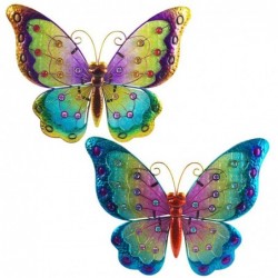 Ornements muraux métalliques | Papillon mural en verre et métal | 34x34cm | 2 unités | Couleur: Multicolore