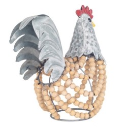 ORIGIN Home Decor Coq Animaux Poule Figure Argent 26x28x16cm
