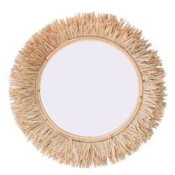 ORIGEN Home Decor Miroir Rond en Herbe - Marron Vintage 45cm | Miroirs décoratifs en palmier et jonc de mer