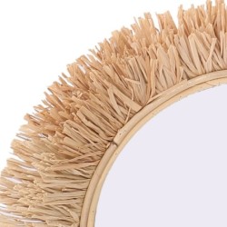 ORIGEN Home Decor Miroir Rond en Herbe - Marron Vintage 45cm | Miroirs décoratifs en palmier et jonc de mer