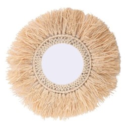 ORIGEN Home Decor Miroir Rond Vintage en Herbe 60x60x3cm Marron | Miroirs décoratifs