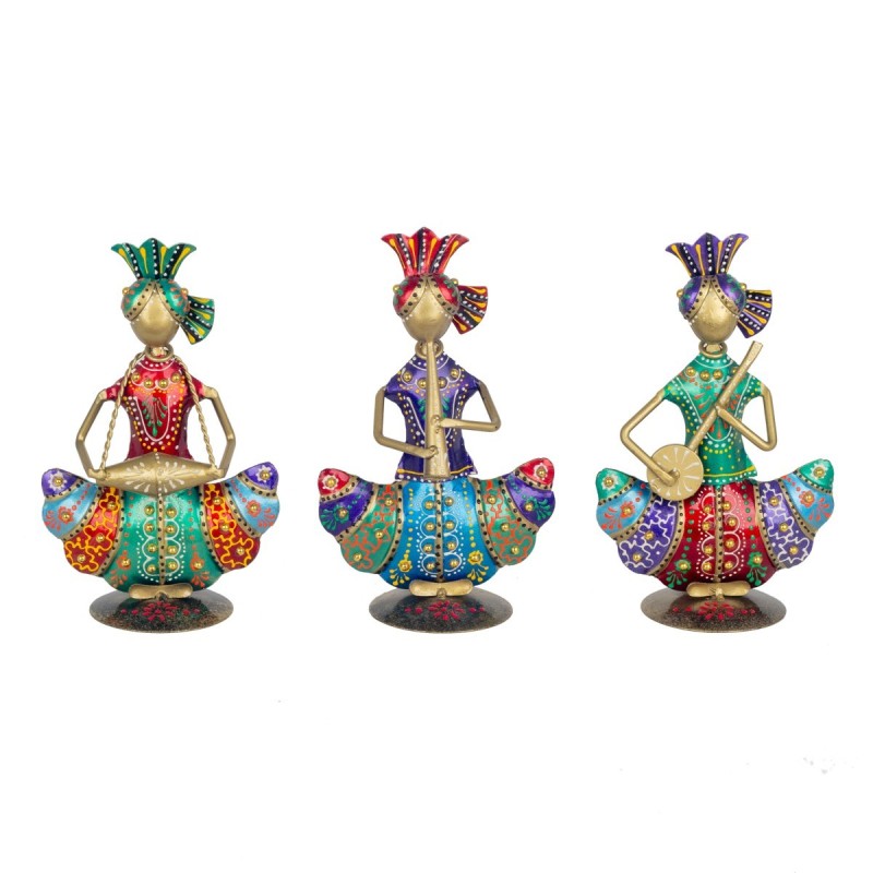 ORIGIN Home Decor Figurine 3U Africains et Éléphants Orange 22x13x9cm