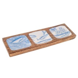 ORIGEN Home Decor Plateau à Poisson 3 emplacements Rectangulaire Bleu - 3x30x10cm | Plateau de décoration pour la cuisine