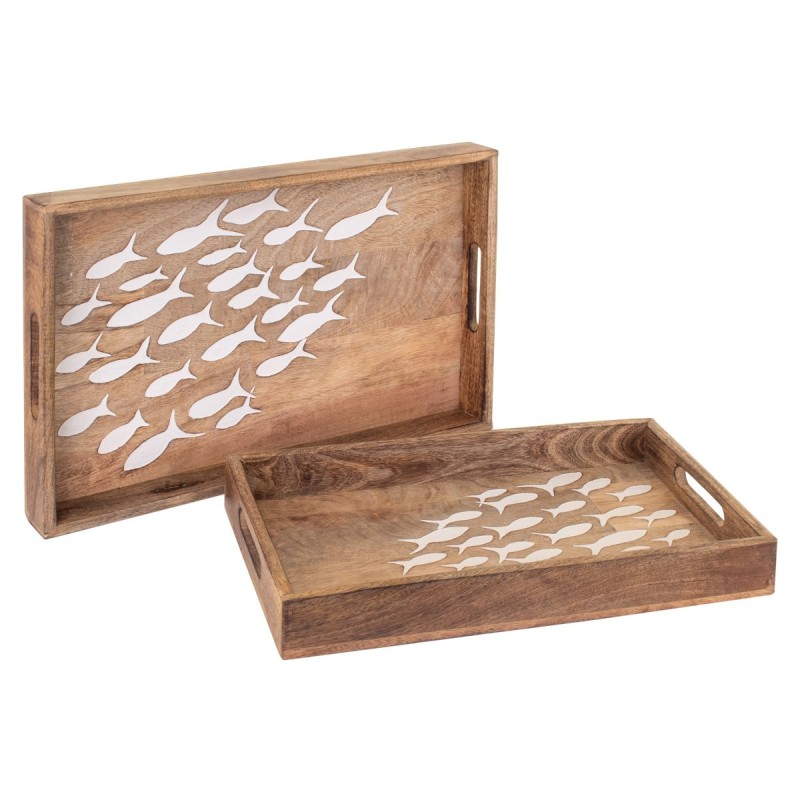 ORIGEN Home Decor Fish Tray 2U Boîtes et plateaux | Plateau de Décoration Rectangulaire Marron - 5x38x23cm